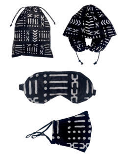 Black White Mud Cloth Ankara African Print Neck Pillow Hoodie Travel Set