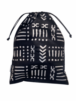 Black White Mud Cloth Ankara African Print Drawstring Storage Bag
