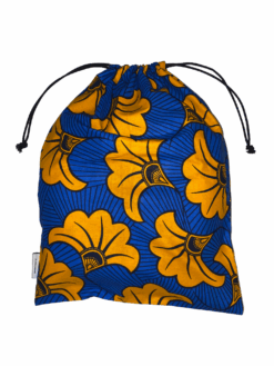Blue Orange Black Flowers Floral Jubilee Ankara African Print Drawstring Storage Bag