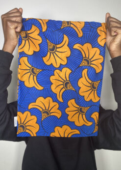 Alternative view of Blue Orange Black Flowers Floral Jubilee Ankara African Print Drawstring Storage Bag