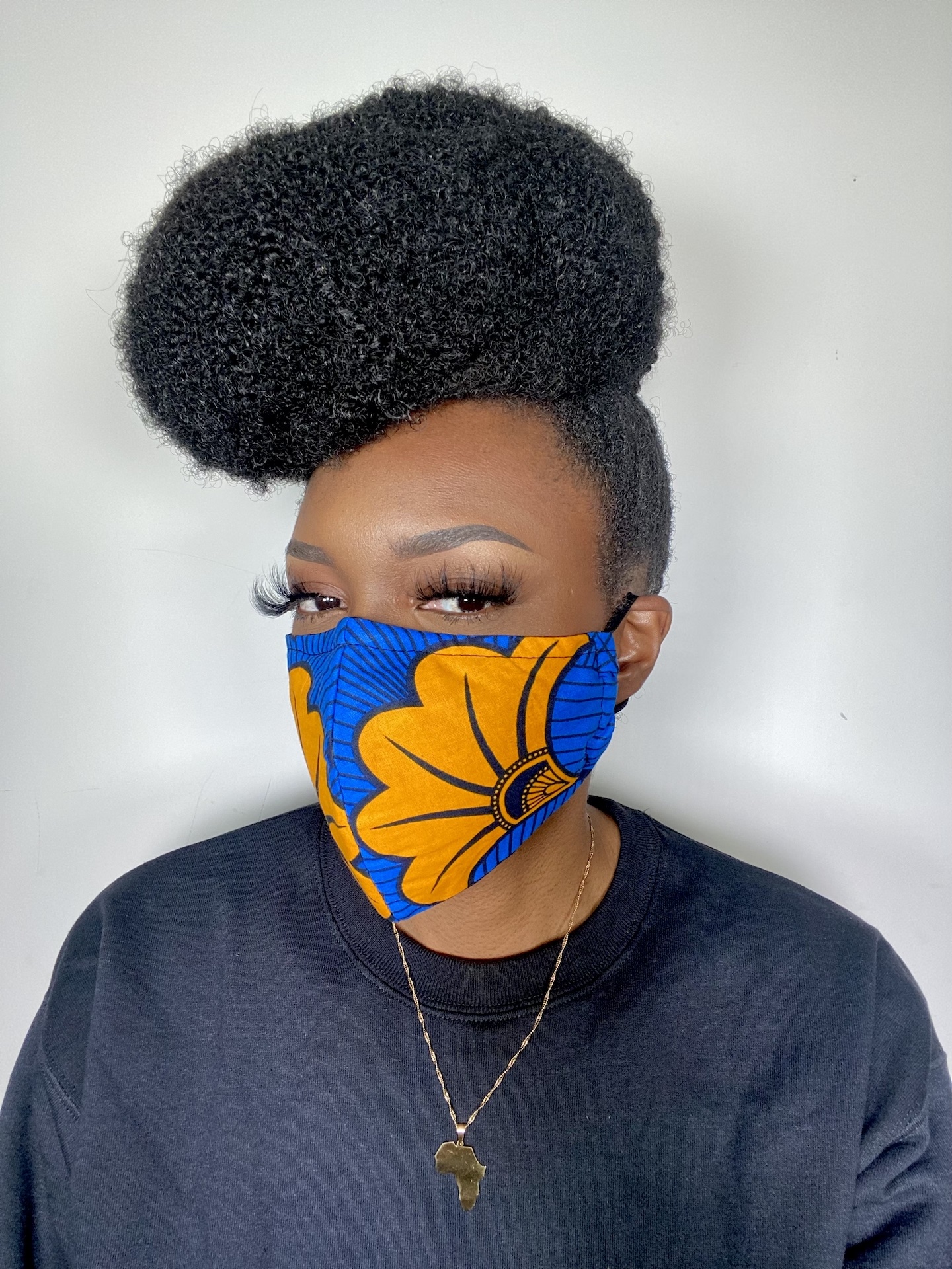 Blue Orange Black Flowers Floral Jubilee Ankara African Print Neck Pillow Hoodie Travel Set - Image 7