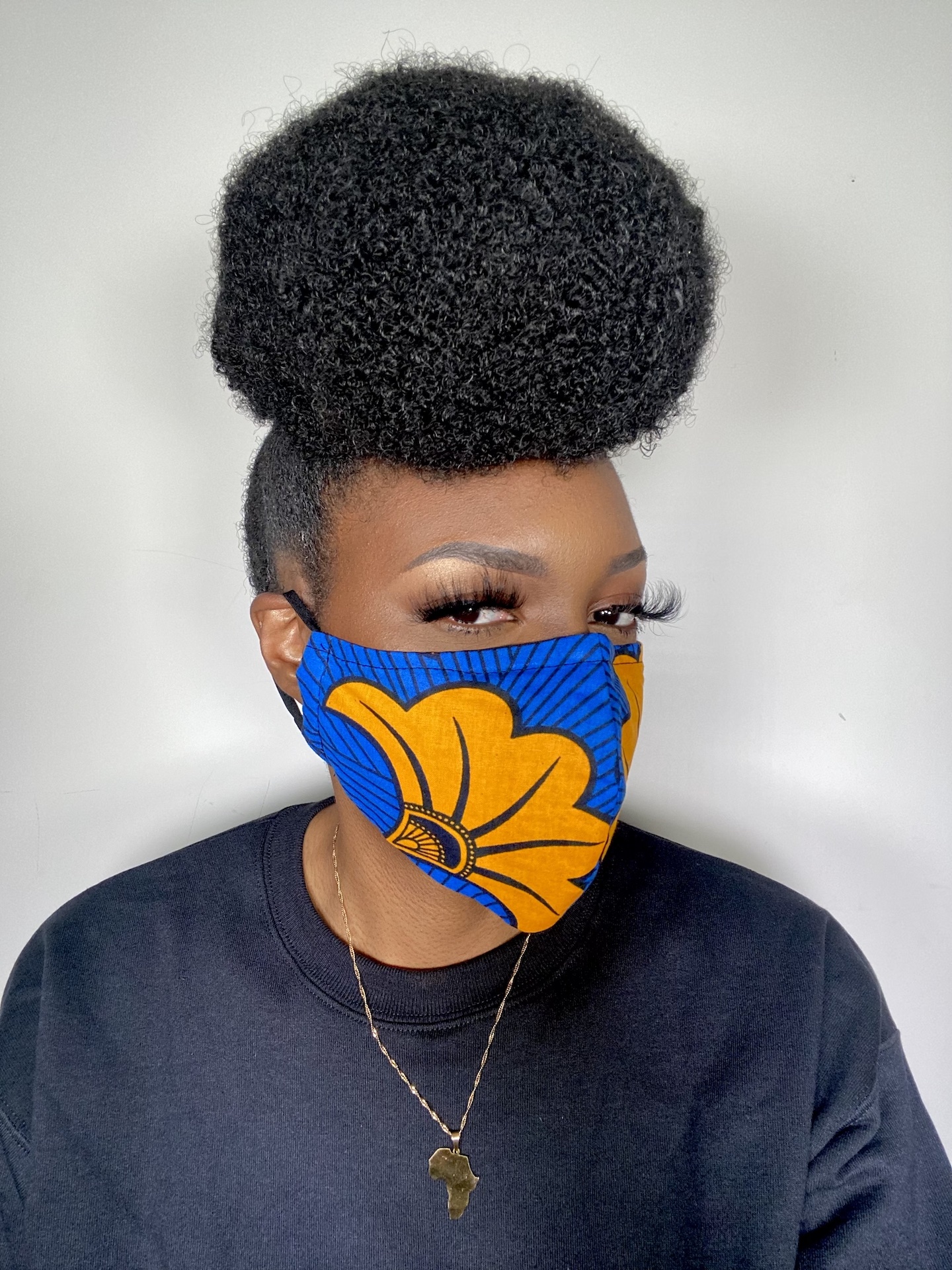 Blue Orange Black Flowers Floral Jubilee Ankara African Print Neck Pillow Hoodie Travel Set - Image 9