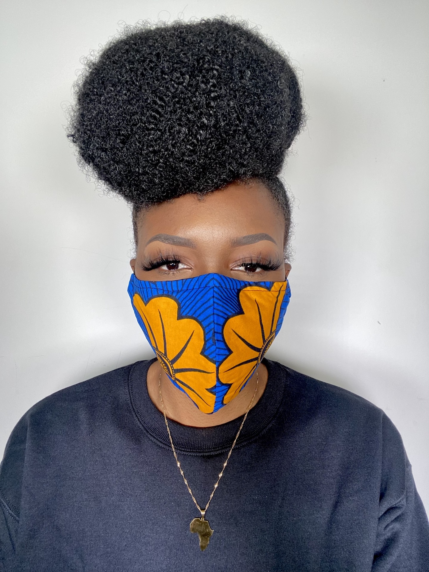 Blue Orange Black Flowers Floral Jubilee Ankara African Print Neck Pillow Hoodie Travel Set - Image 8