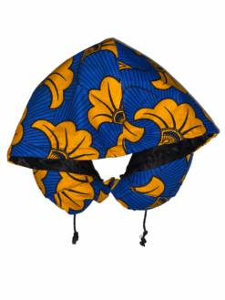 Blue Orange Black Flowers Ankara African Print Neck Pillow Hoodie