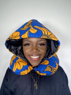 Alternative view of Blue Orange Black Flowers Ankara African Print Neck Pillow Hoodie