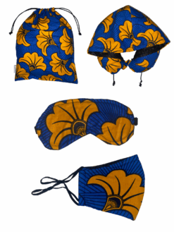 Blue Orange Black Flowers Floral Jubilee Ankara African Print Neck Pillow Hoodie Travel Set