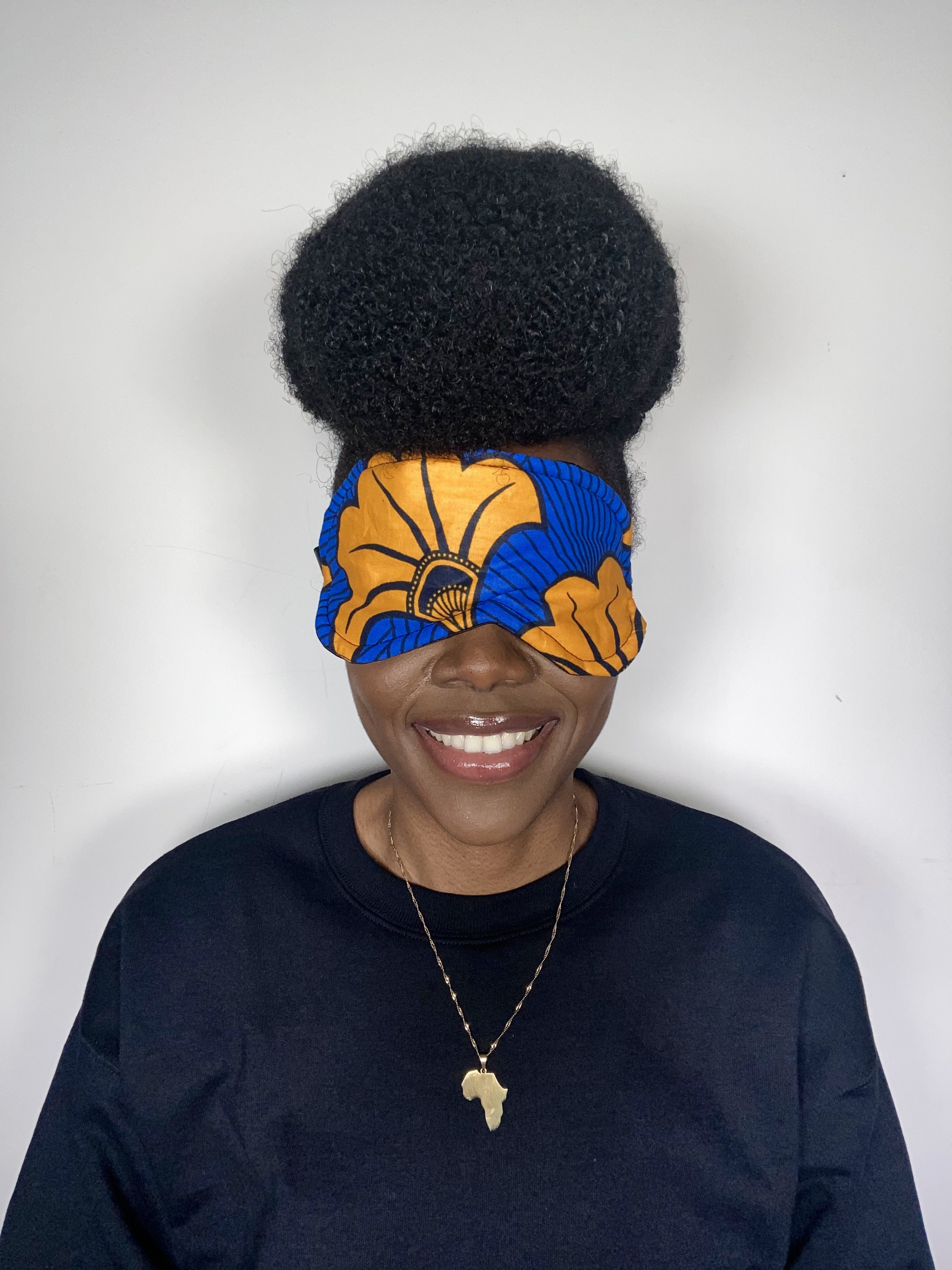 Blue Orange Black Flowers Floral Jubilee Ankara African Print Sleeping Mask - Image 2