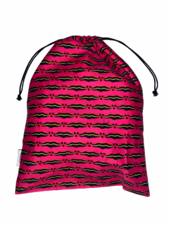 Pink Black Yellow Lips Ankara African Print Drawstring Storage Bag