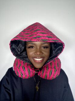 Alternative view of Pink Black Yellow Lips Ankara African Print Neck Pillow Hoodie
