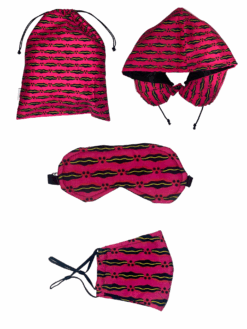 Pink Black Yellow Lips Ankara African Print Neck Pillow Hoodie Travel Set