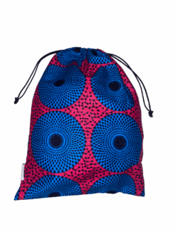Pink Blue Black Target Record Nsu Bura Ankara African Print Drawstring Storage Bag