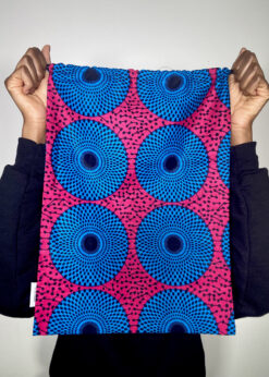Alternative view of Pink Blue Black Target Record Nsu Bura Ankara African Print Drawstring Storage Bag