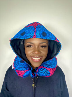 Alternative view of Pink Blue Black Target Record Nsu Bura Ankara African Print Neck Pillow Hoodie
