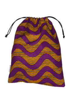Purple Yellow Black Waves Ankara African Print Drawstring Storage Bag