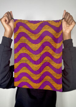 Alternative view of Purple Yellow Black Waves Ankara African Print Drawstring Storage Bag