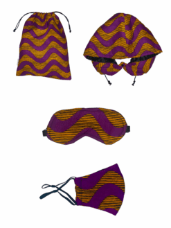 Purple Yellow Black Waves Ankara African Print Neck Pillow Hoodie Travel Set
