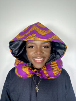 Alternative view of Purple Yellow Black Waves Ankara African Print Neck Pillow Hoodie