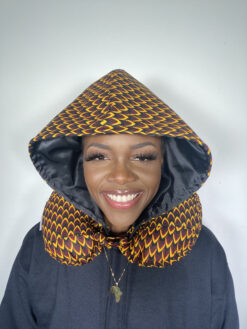 Alternative view of Red Black Fish Scales Ankara African Print Neck Pillow Hoodie