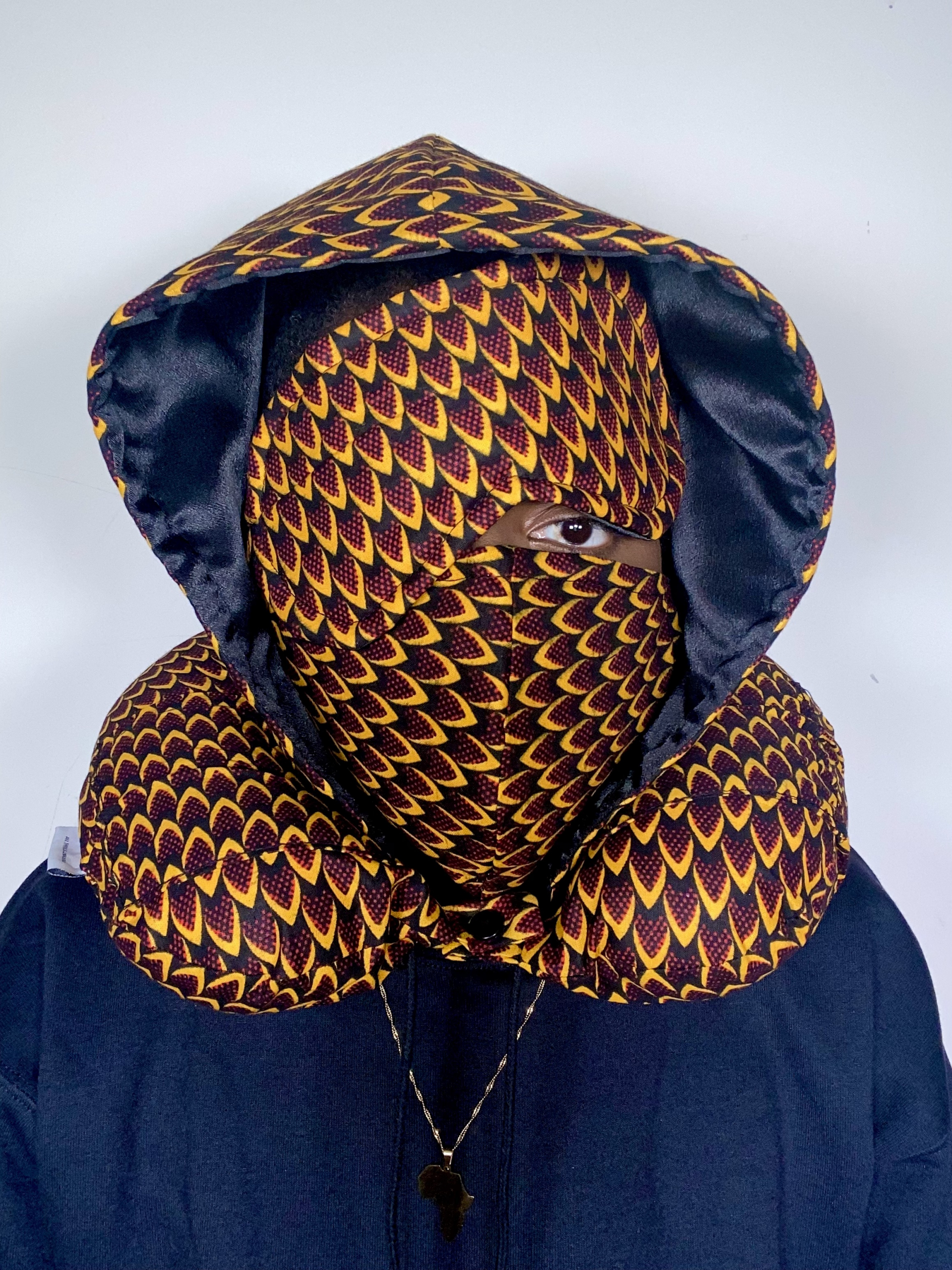 Red Black Fish Scales Ankara African Print Neck Pillow Hoodie Travel Set - Image 2