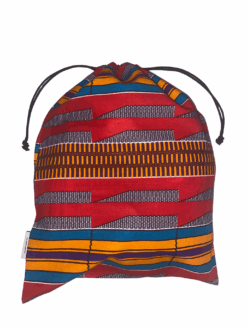 Red Orange Blue Purple Black White Kente Ankara African Print Drawstring Storage Bag