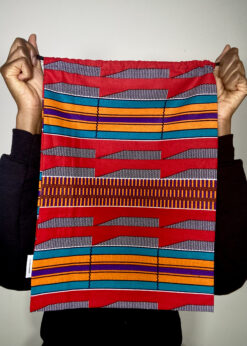 Alternative view of Red Orange Blue Purple Black White Kente Ankara African Print Drawstring Storage Bag