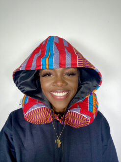 Alternative view of Red Orange Blue Purple Black White Kente Ankara African Print Neck Pillow Hoodie