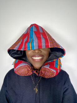 Red Orange Blue Purple Black White Kente Ankara African Print Neck Pillow Hoodie Travel Set - Image 5