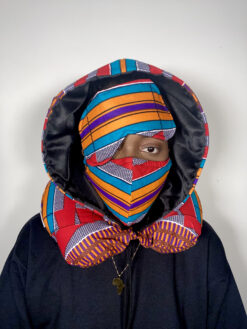 Alternative view of Red Orange Blue Purple Black White Kente Ankara African Print Neck Pillow Hoodie Travel Set