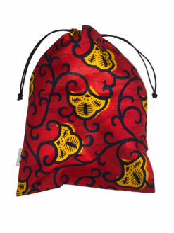 Red Yellow Black Flower Vines Ankara African Print Drawstring Storage Bag