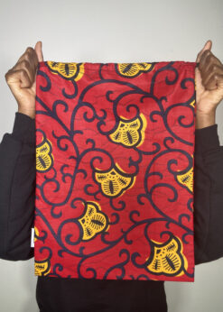 Alternative view of Red Yellow Black Flower Vines Ankara African Print Drawstring Storage Bag