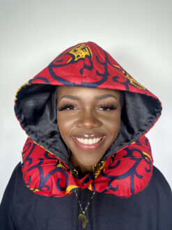 Alternative view of Red Yellow Black Flower Vines Ankara African Print Neck Pillow Hoodie