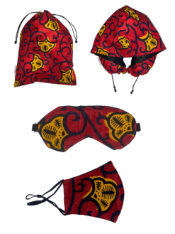 Red Yellow Black Flower Vines Ankara African Print Neck Pillow Hoodie Travel Set