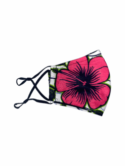White Pink Green Black Hibiscus Flower Ankara African Print Face Mask