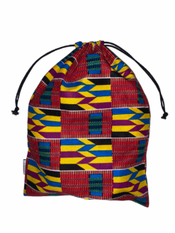 Yellow Blue Purple Black White Kente Ankara African Print Drawstring Storage Bag