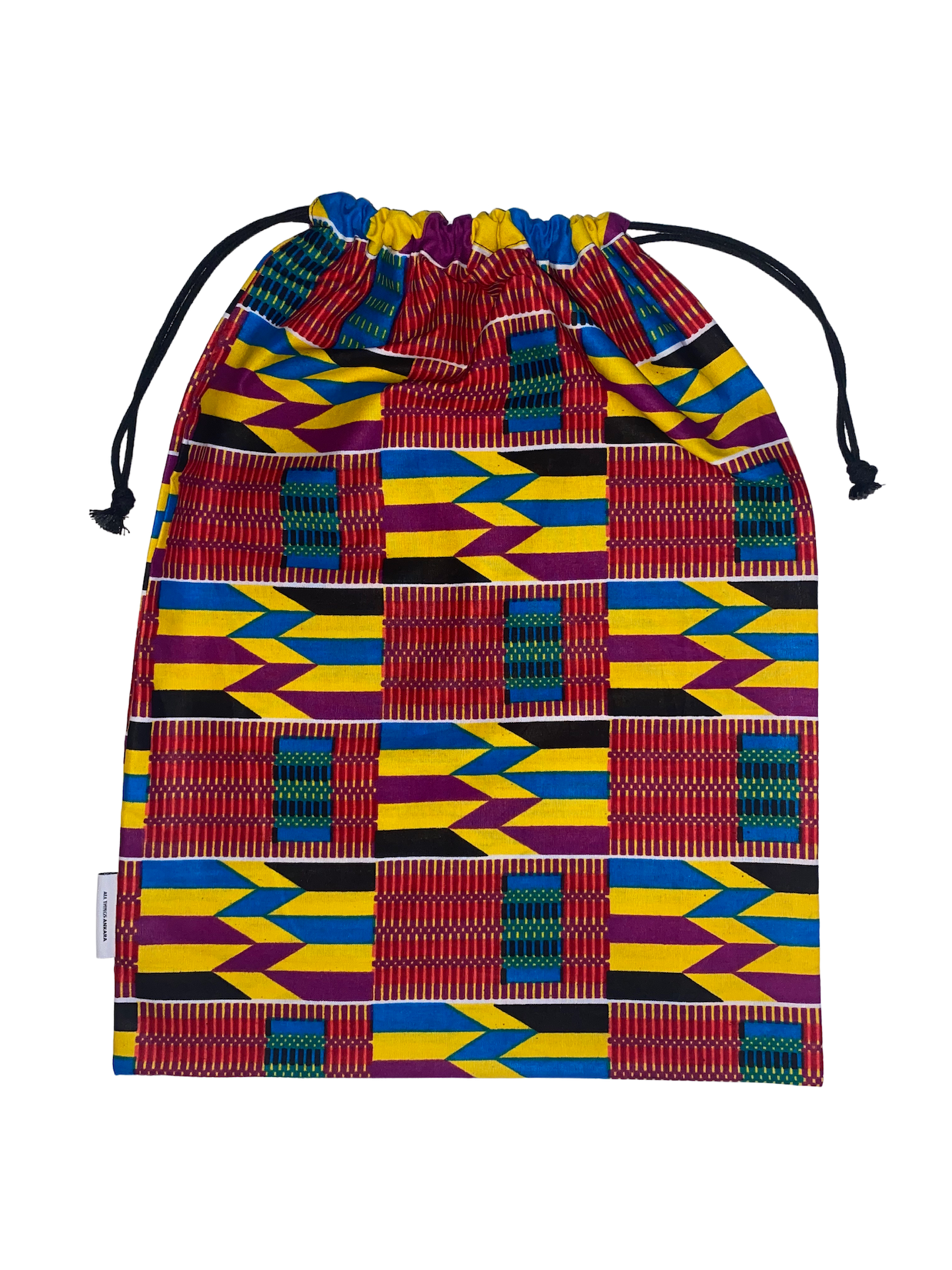 Yellow Blue Purple Black White Kente Ankara African Print Drawstring Storage Bag - Image 3