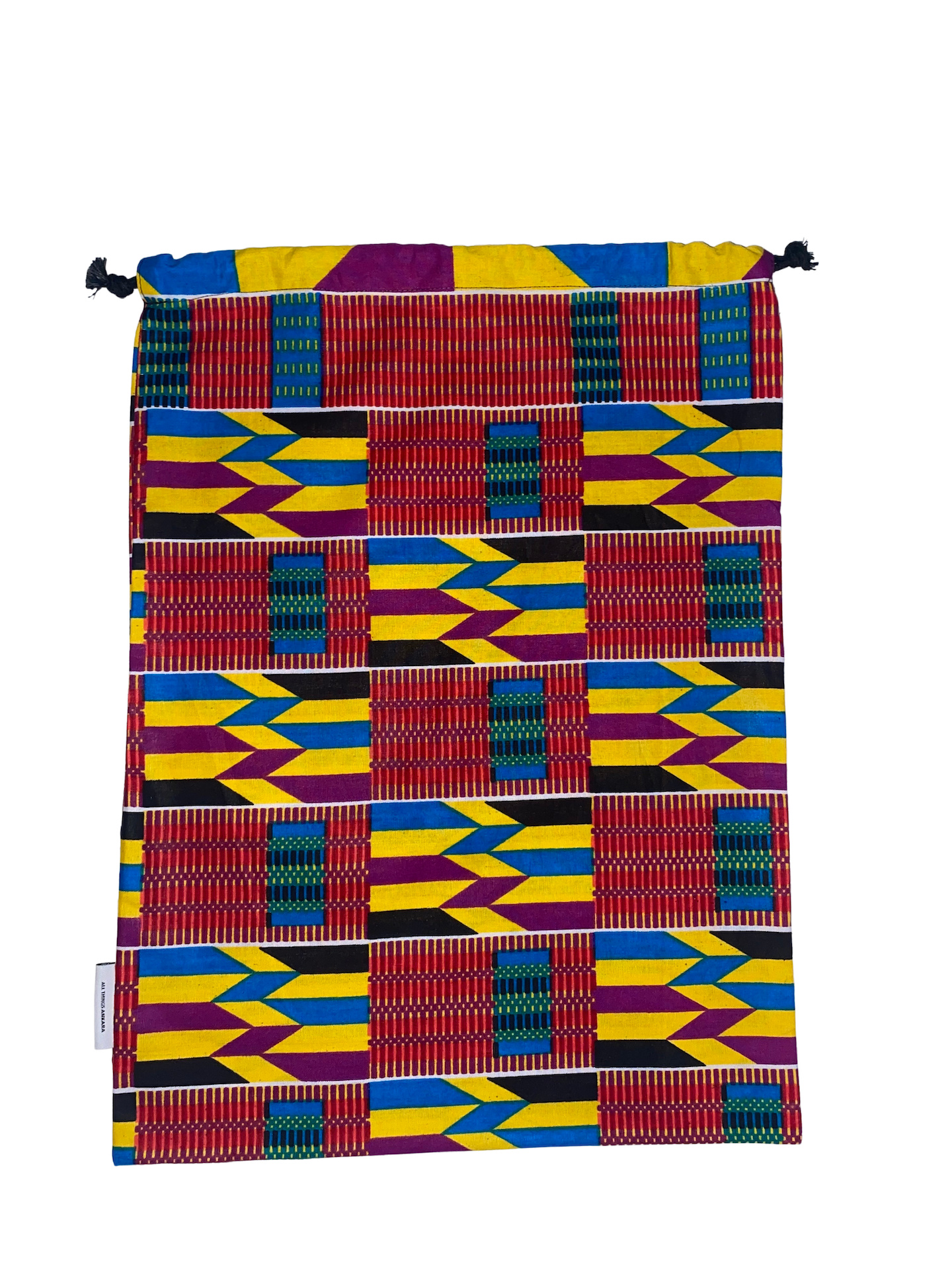 Yellow Blue Purple Black White Kente Ankara African Print Drawstring Storage Bag - Image 4