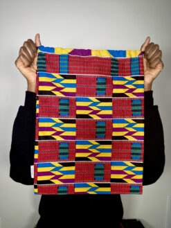 Alternative view of Yellow Blue Purple Black White Kente Ankara African Print Drawstring Storage Bag