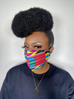 Alternative view of Yellow Blue Purple Black White Kente Ankara African Print Face Mask