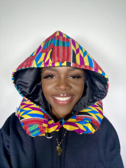 Alternative view of Yellow Blue Purple Black White Kente Ankara African Print Neck Pillow Hoodie