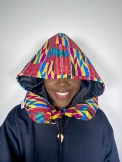 Yellow Blue Purple Black White Kente Ankara African Print Neck Pillow Hoodie Travel Set - Image 4