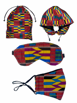 Yellow Blue Purple Black White Kente Ankara African Print Neck Pillow Hoodie Travel Set