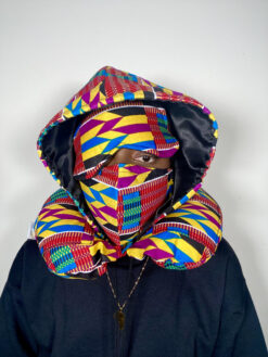 Yellow Blue Purple Black White Kente Ankara African Print Neck Pillow Hoodie Travel Set - Image 3