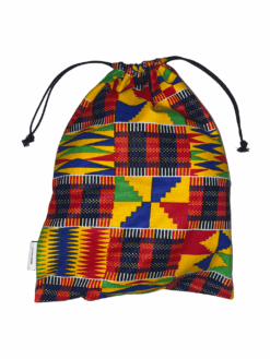 Yellow Red Green Blue Black White Kente Ankara African Print Drawstring Storage Bag