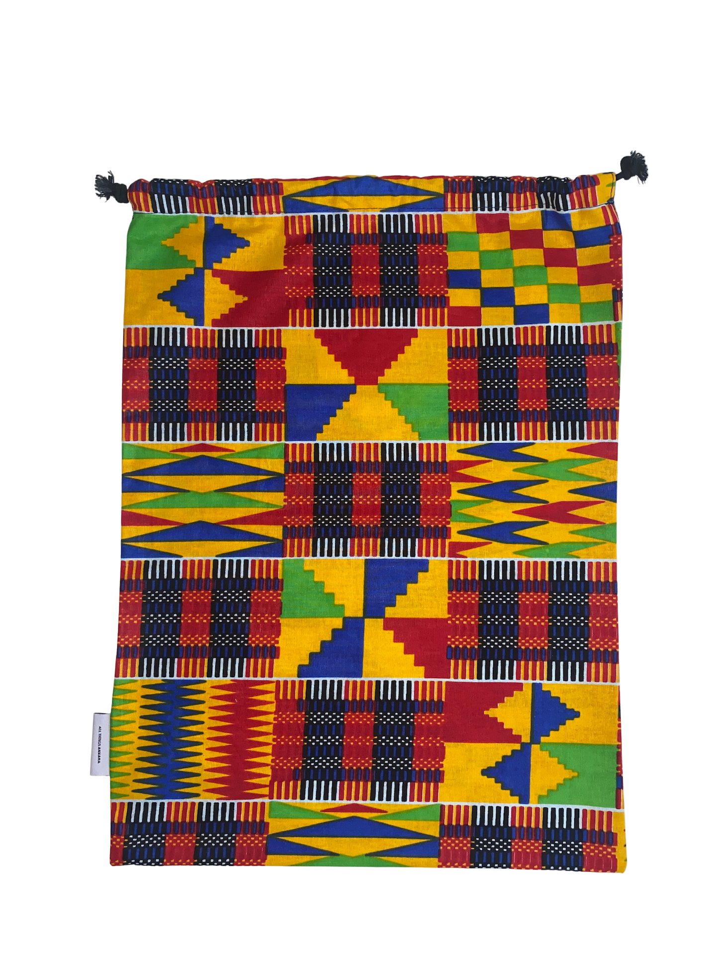 Yellow Red Green Blue Black White Kente Ankara African Print Drawstring Storage Bag - Image 4