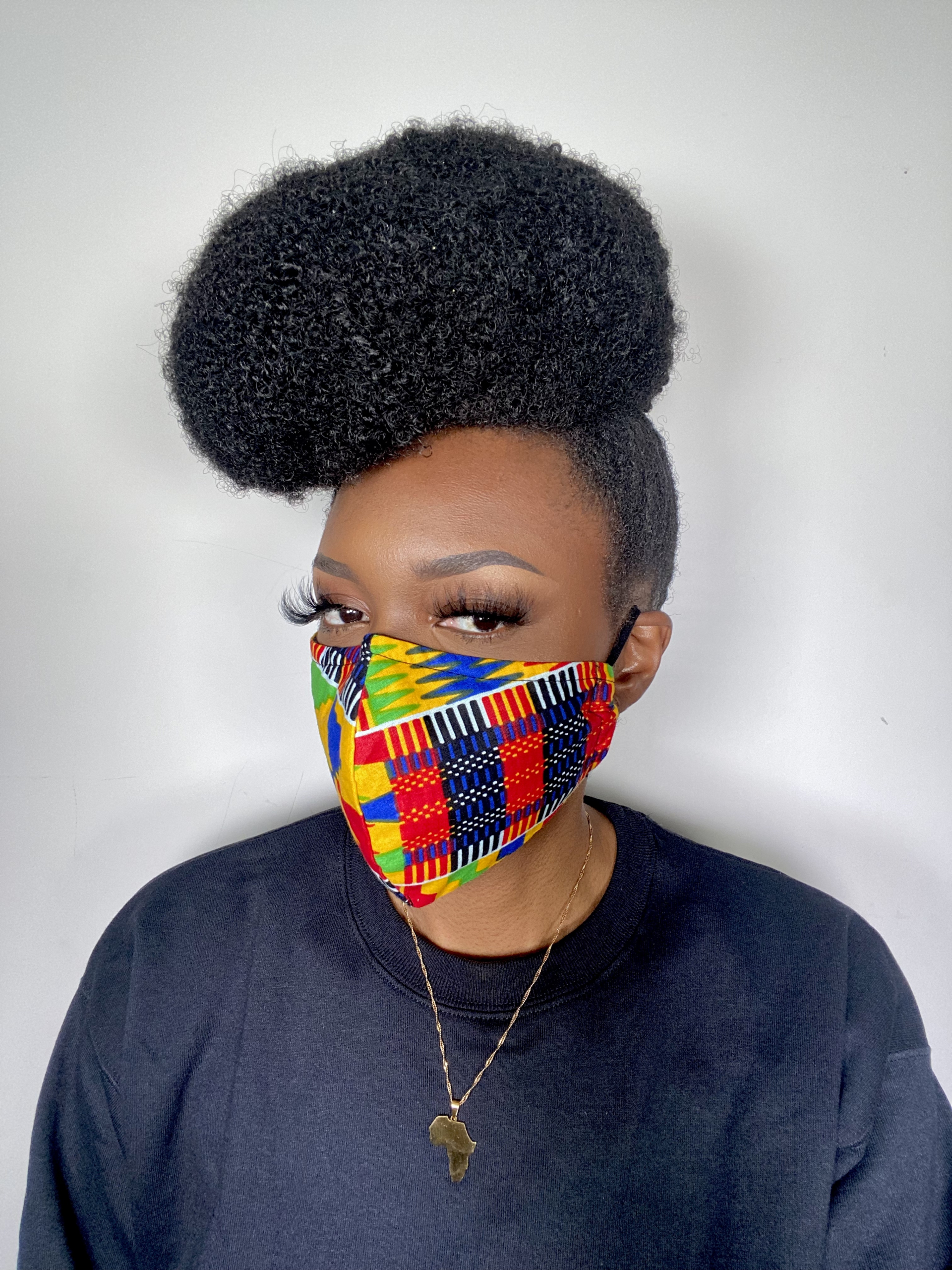 Yellow Red Green Blue Black White Kente Ankara African Print Face Mask - Image 2