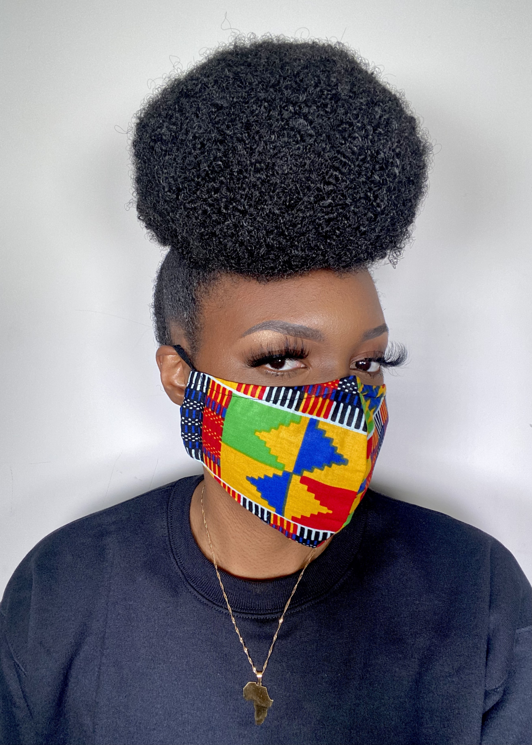 Yellow Red Green Blue Black White Kente Ankara African Print Face Mask - Image 5