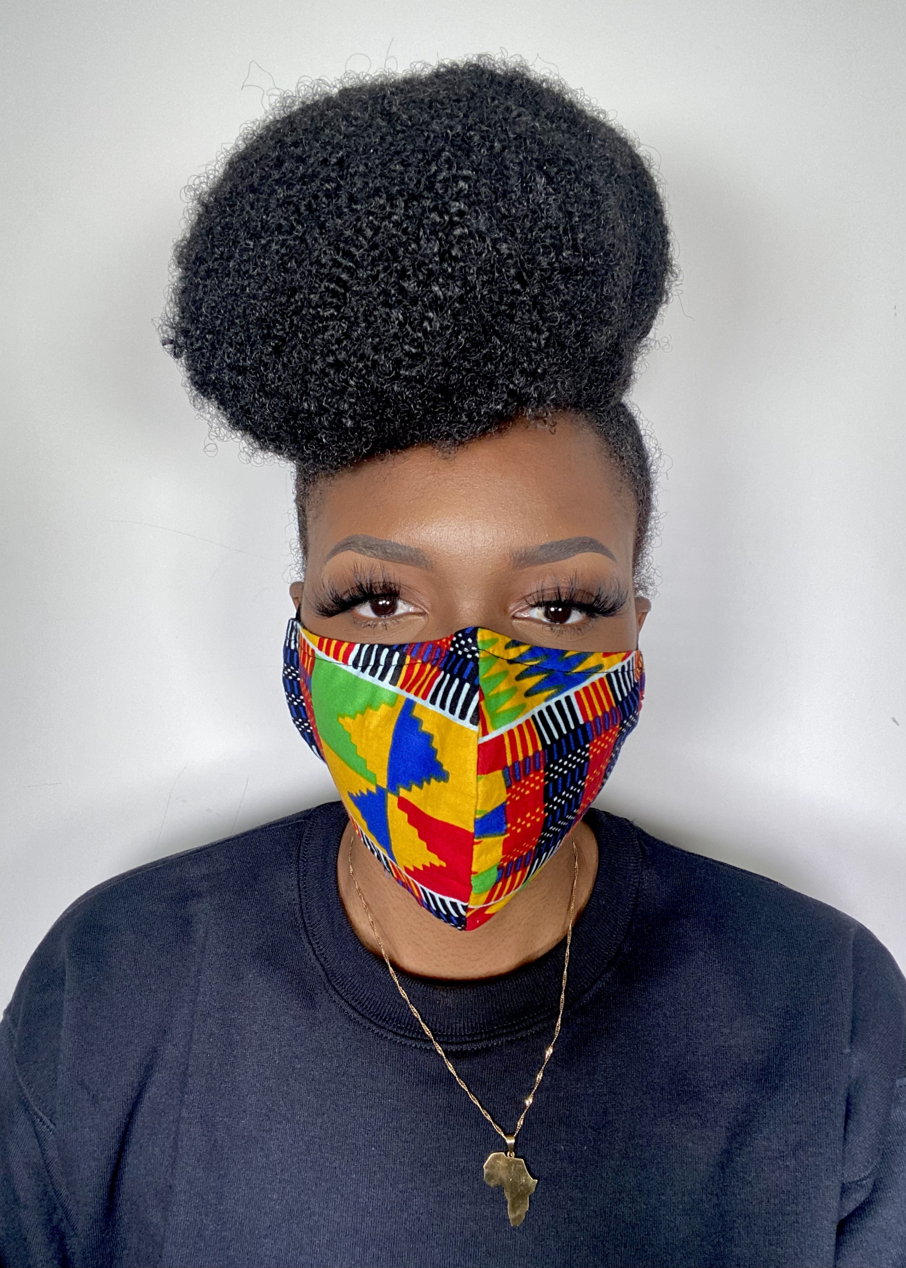 Yellow Red Green Blue Black White Kente Ankara African Print Face Mask - Image 6