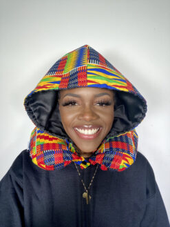 Alternative view of Yellow Red Green Blue Black White Kente Ankara African Print Neck Pillow Hoodie
