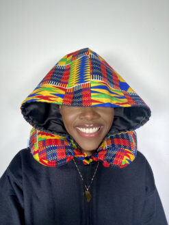 Yellow Red Green Blue Black White Kente Ankara African Print Neck Pillow Hoodie Travel Set - Image 4