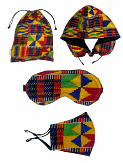 Yellow Red Green Blue Black White Kente Ankara African Print Neck Pillow Hoodie Travel Set